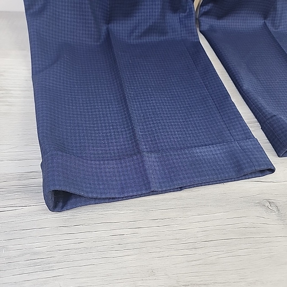 Ralph Lauren Mens Blue Micro Check Pleated Dress Pants 36 x 32 Stretch Trousers - Picture 4 of 13